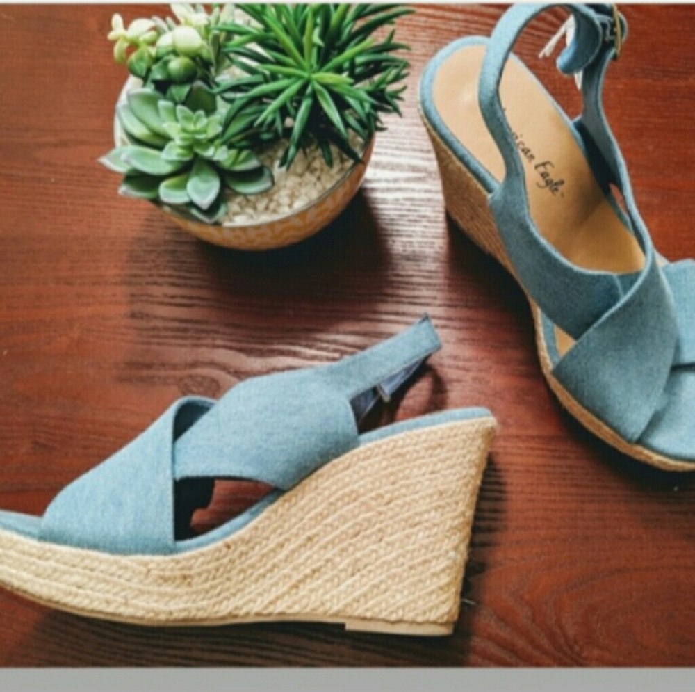 American Eagle denim wedge sandals